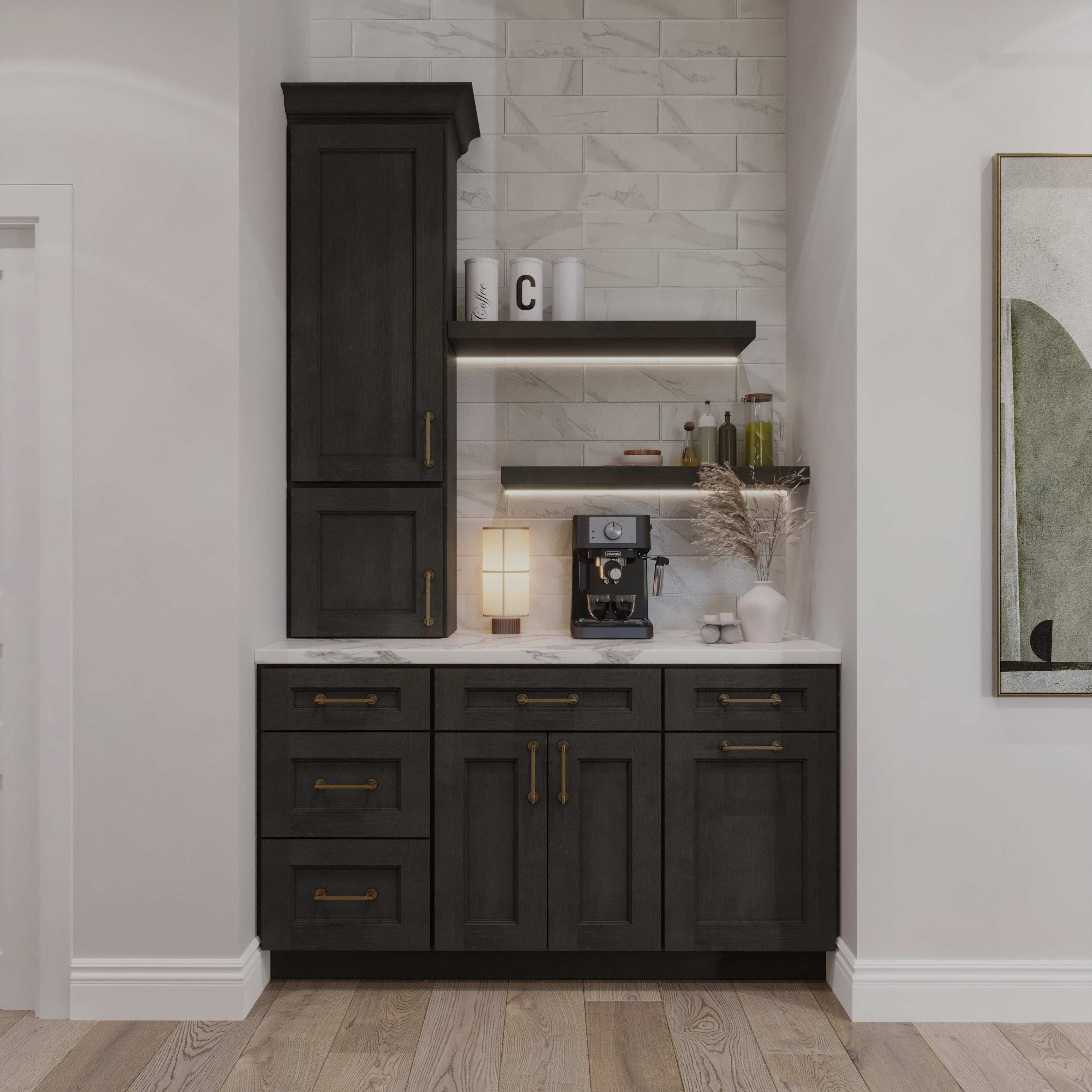 Double Shaker cabinetry in a finished interior