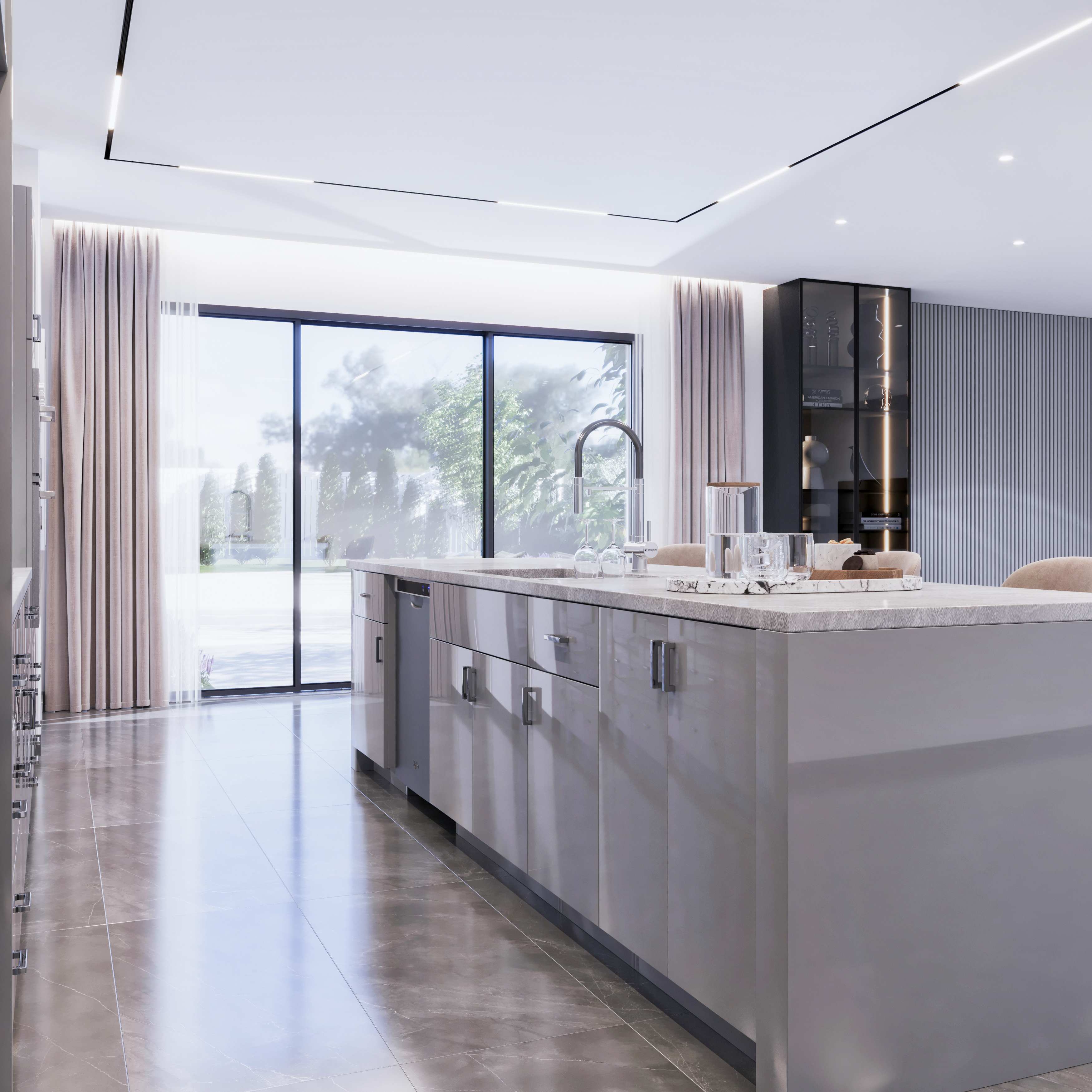 Frameless European cabinetry in a finished interior
