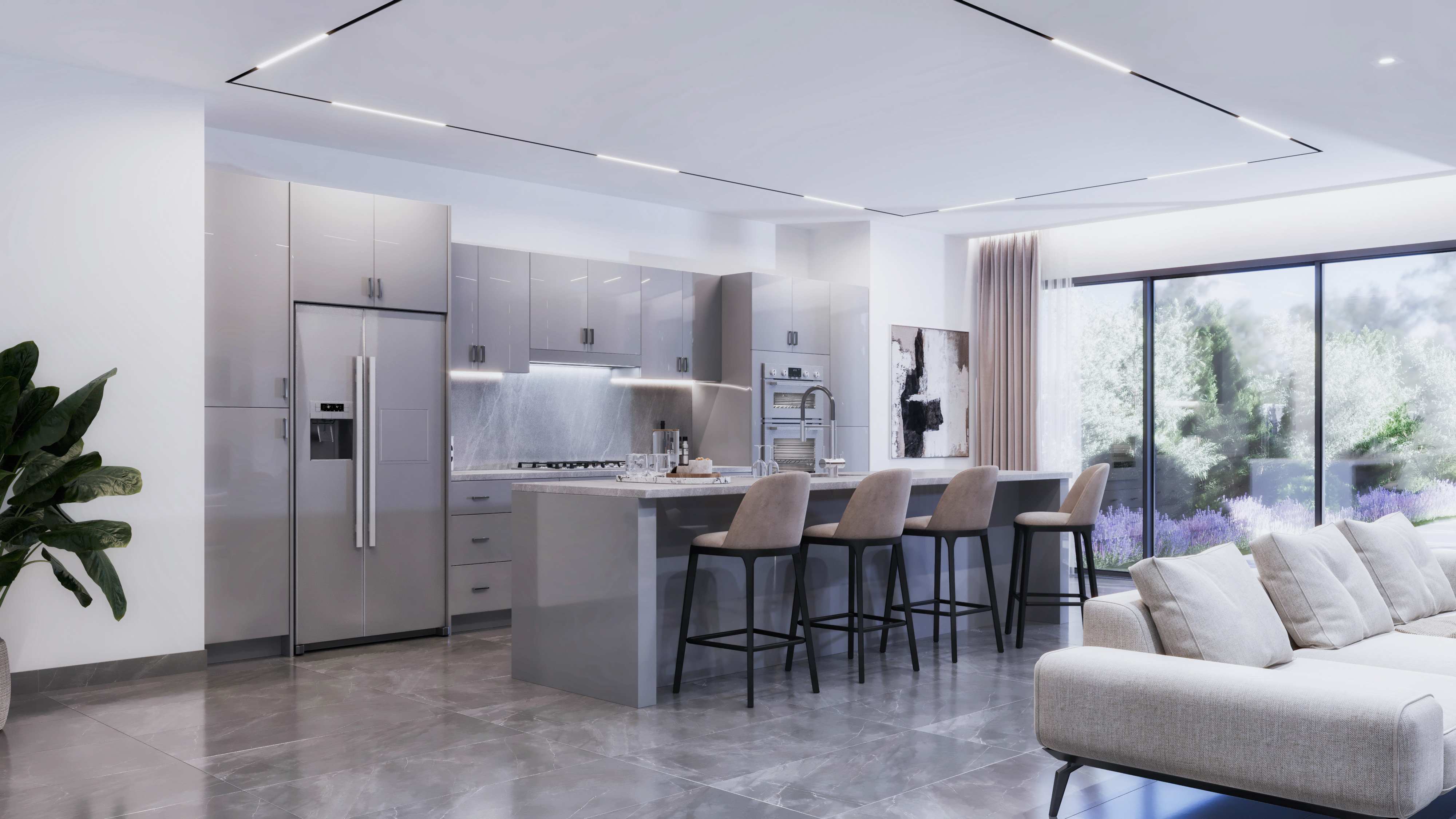 High Gloss Gray Frameless European kitchen