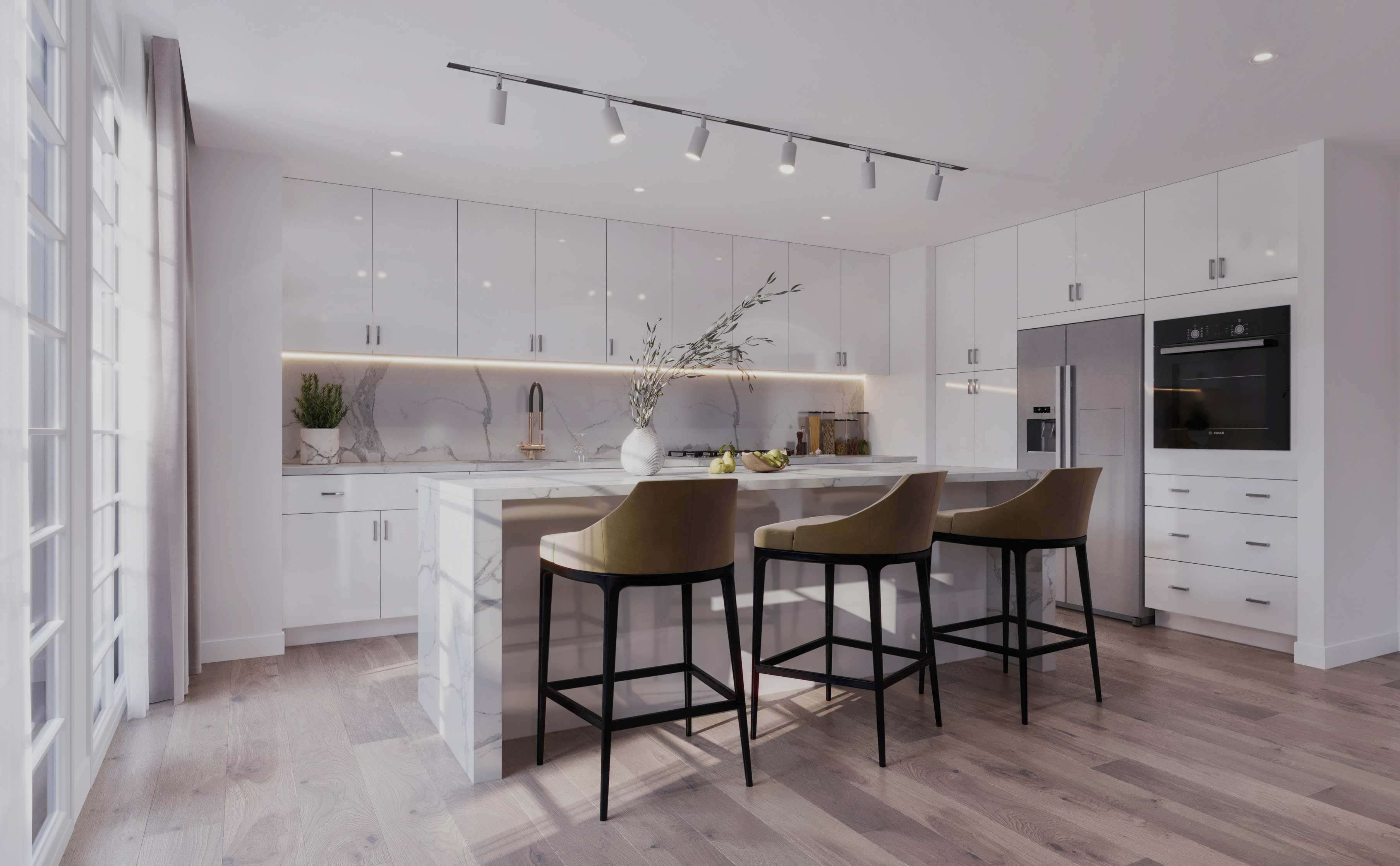 Frameless European white kitchen