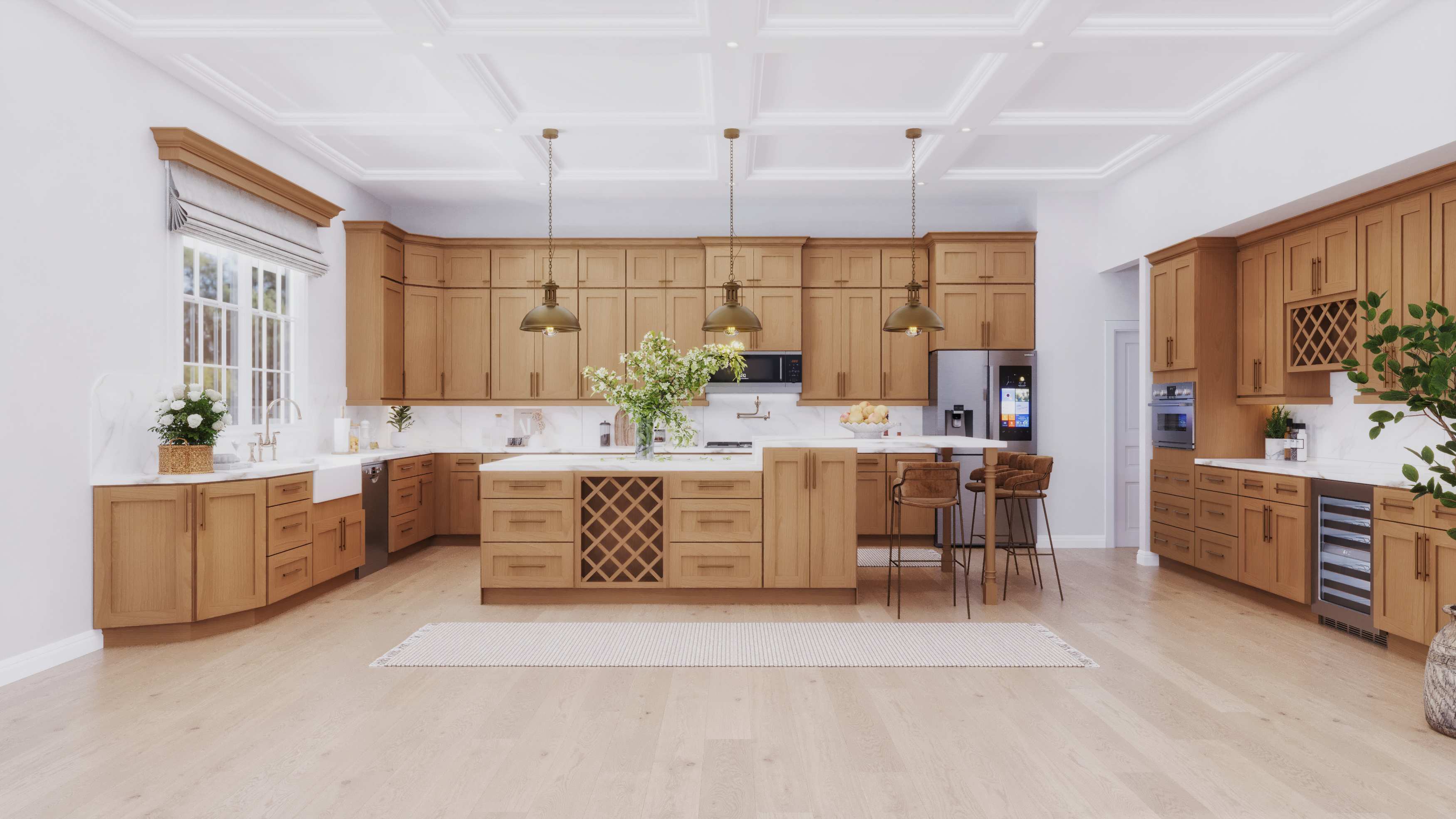Warm wood kitchen with island